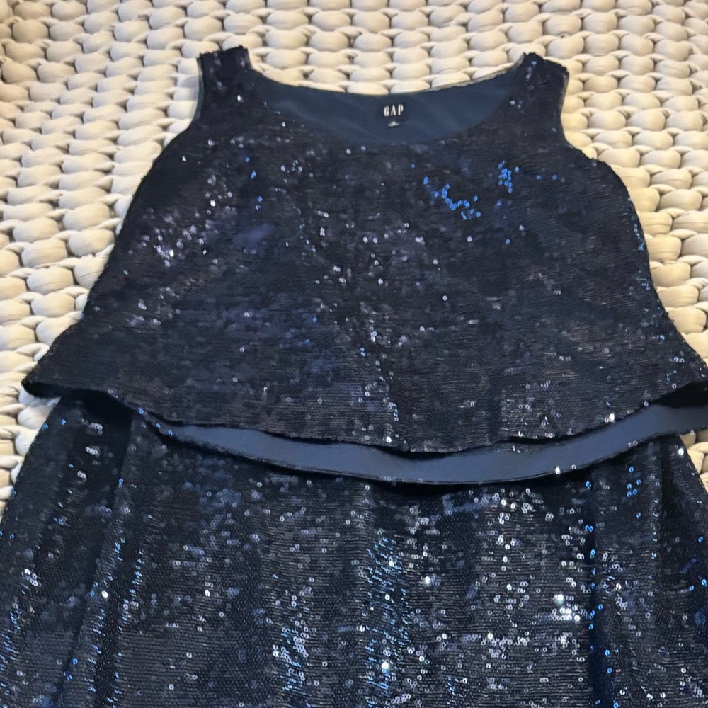 Gap size medium navy blue sequin tan and skirt set.